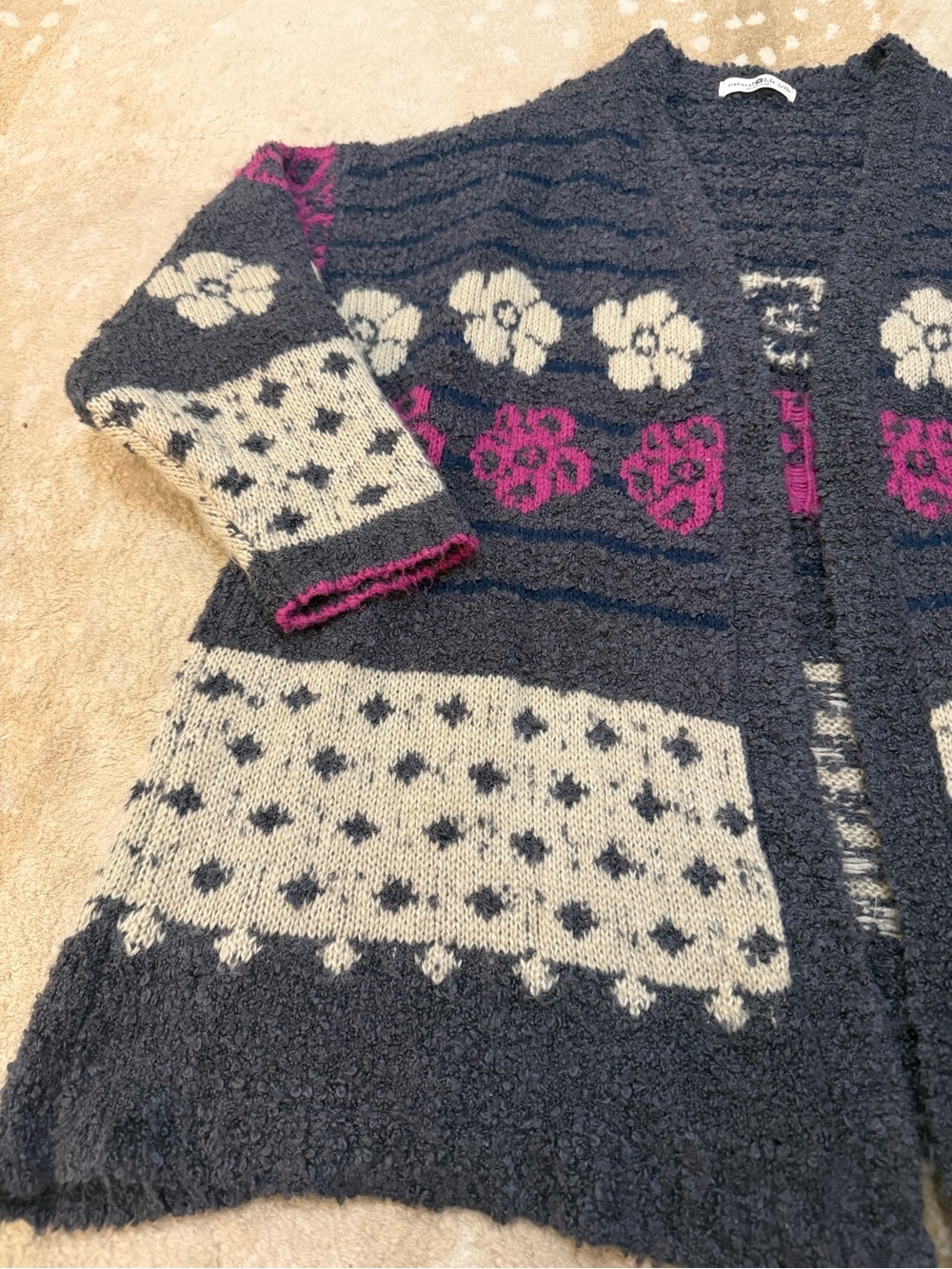 NATURAL LIFE Charcoal Floral Patterned Cardigan with Cream and Magenta Accents - Picture 6 of 9